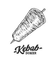 Döner Kebab Retro Emblem Monochrom vektor