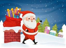 Weihnachtsmann mit Geschenkboxen in der Winterszene vektor