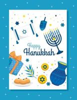 glad hanukkah med ljus och dekoration vektor