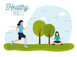 hälsosam livsstilsaffisch med idrottare i park vektor