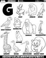 tecknad serie djur- tecken för brev g uppsättning färg sida vektor