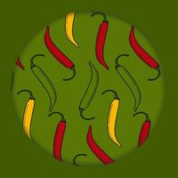 nahtlos Muster von heiß Chili Pfeffer auf Kreis Papier Schnitt Hintergrund. traditionell Mexikaner Würze vektor