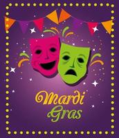 mardi gras masker och banner vimpel vektordesign vektor