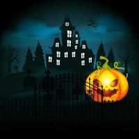 Halloween-Kürbis mit Schloss in dunkler Nacht vektor