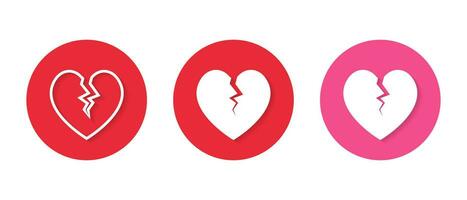 gebrochen Herz, geknackt Liebe Symbol Vektor im rot Kreis. Beziehung Konflikt, Scheidung Zeichen Symbol
