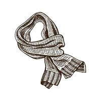 ritad för hand skiss av stickat scarf. stickat, handgjort begrepp i årgång klotter stil. gravyr stil. vektor