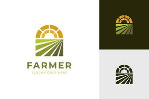 lantbruk logotyp design för agronomi, vete odla, lantlig Land jordbruk fält, naturlig skörda vektor