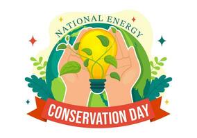 nationell energi bevarande dag vektor illustration på 14 december för spara de planet och grön eco vänlig med lampa och jord bakgrund design