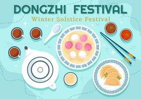 dongzhi oder Winter Sonnenwende Festival Vektor Illustration auf Dezember 22 mit Chinesisch Essen Tangyuan und Jiaozi im eben Karikatur Hintergrund Design