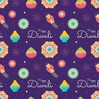 Lycklig diwali sömlös mönster illustration design med ljus festival av Indien prydnad i tecknad serie hand dragen mall vektor