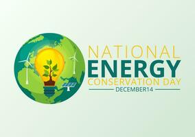 National Energie Erhaltung Tag Vektor Illustration auf 14 Dezember zum speichern das Planet und Grün Öko freundlich mit Lampe und Erde Hintergrund Design