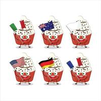 is grädde vanilj kopp tecknad serie karaktär föra de flaggor av olika länder vektor