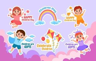 Happy Children Day Sticker Set vektor