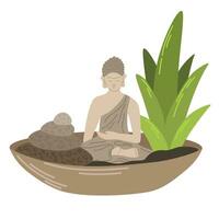 Stand mit Buddha. Meditation Artikel. Hand zeichnen Vektor Illustration.
