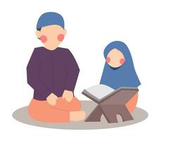 Muslim Vater und Tochter lesen Koran vektor