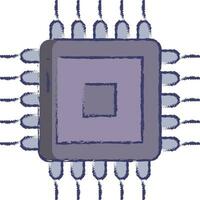 mikroprocessor chip hand dragen vektor illustration