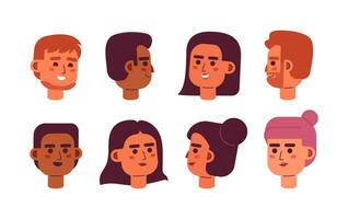 mångkulturell människor Lycklig 2d vektor avatars illustration uppsättning. annorlunda kön och ålder kvinnor, män tecknad serie tecken ansikten. leende porträtt bunt. platt Färg användare profil bilder isolerat på vit