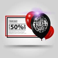 Black Friday Sale, Rabatt-Pop-Up-Banner mit Luftballons mit Schriftzug vektor