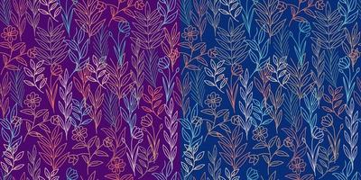 vacker färgstark konturblomma och blad sömlösa mönster vektor