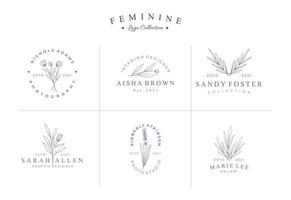 schöne handgezeichnete feminin für branding logo collection set vektor