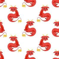 sömlös mönster kinesisk drake, röd söt 2024. vektor