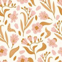Freesie nahtlos Muster mit golden Blumen und Blätter vektor