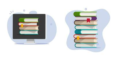 virtuell bibliotek ebook bok stack uppkopplad digital ikon vektor grafisk illustration, elektronisk 3d papper internet encyklopedi som skola utbildning studie begrepp på skärm bild ClipArt