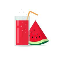 dryck glas av vattenmelon smoothie eller färsk juice vektor illustration isolerat på vit bakgrund platt tecknad serie ClipArt