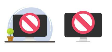 tillgång begränsad blockerad på dator pc uppkopplad ikon vektor grafisk, obehörig internet webb inträde förbjuden eller förbjudna, förbjuden nekas digital säkerhet tecken, fara varning cyber varning bild