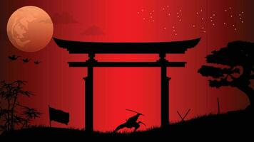 illustration vektor grafisk av ninja, mördare, samuraj Träning på natt på en full måne. perfekt för tapet, affisch, etc.