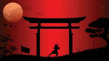 Illustration Vektor Grafik von Ninja, Attentäter, Samurai Ausbildung beim Nacht auf ein voll Mond. perfekt zum Hintergrund, Poster, usw.