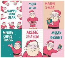 Weihnachten Karten, Poster, Drucke, Hintergrund einstellen mit süß Hand gezeichnet Santa Klauseln und Beschriftung Zitate. eps 10 vektor
