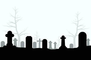 halloween silhuett bakgrund med träd, gravstenar, kyrkogård i skog. vektor