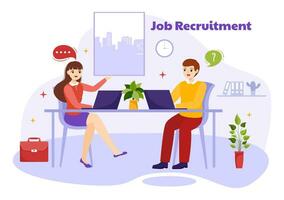 jobb rekrytering eller vi är anställa vektor illustration med kandidater ger CV till intervju företag till bli ett anställd i platt tecknad serie bakgrund