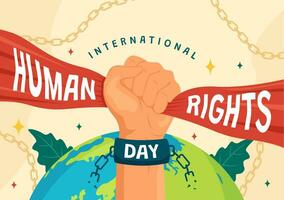 International Mensch Rechte Tag Vektor Illustration auf 10 Dezember mit Hand geht kaputt das Kette zum vielfältig Rennen Menschen vereinigt zum Freiheit und Frieden