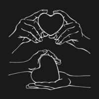 händer innehav hjärta. hand dragen vektor illustration.