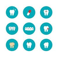 tand ikon uppsättning. dental relaterad ikoner. tand form symbol vektor ikon. dental klinik element