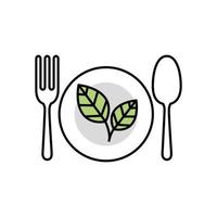 Besteck mit Teller und Blätter isolierte Symbol vektor