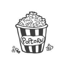 Gekritzel Eimer von Popcorn. Vektor linear Illustration. Gekritzel Stil Zeichnung.