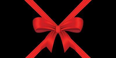 skinande röd rosett och band realistisk Färg med skugga. diagonal korsa band för dekorera gåva lådor, bröllop inbjudan eller hälsning kort. rosett och band vektor illustration