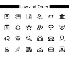enkel uppsättning av domstolsrelaterad vektor linje ikoner innehåller sådan ikoner som en hammare, rättvisa, advokat, och Mer. redigerbar vektor.