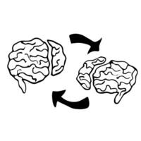 hjärna synkronisering skiss ikon vektor. hand dragen klotter linje konst hjärna synkronisering tecken. isolerat symbol illustration. lagarbete begrepp vektor