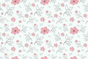 hand dragen årgång blommig sömlös mönster abstrakt. enkel stil grafisk med små rosa blommor och svart Färg penna teckning gren av löv översikt. platt vektor design.