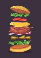 leckerer Burger mit Fleisch. Vektor isoliertes Objekt