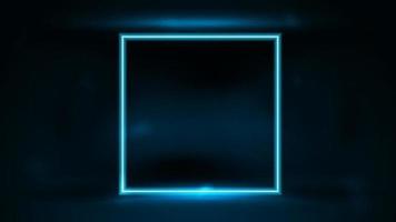 Neonquadratischer blauer Rahmen im dunklen Raum auf dunklem, unscharfem Hintergrund vektor