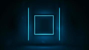 Neon leerer quadratischer Rahmen mit Linienneonlampe im dunklen Raum an der Wand vektor