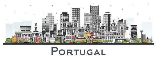 portugal. stad horisont med grå byggnader isolerat på vit. portugal stadsbild med landmärken. porto och lissabon. vektor