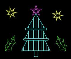 abstrakt glühend Neon- Weihnachten Baum Zeichen hell mit auf und aus Versionen. Vektor Illustration