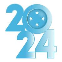 glücklich Neu Jahr 2024 Banner mit Mikronesien Flagge innen. Vektor Illustration.
