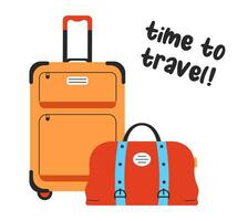 resa begrepp. bagage och resväska på vit bakgrund. tid till resa. vektor